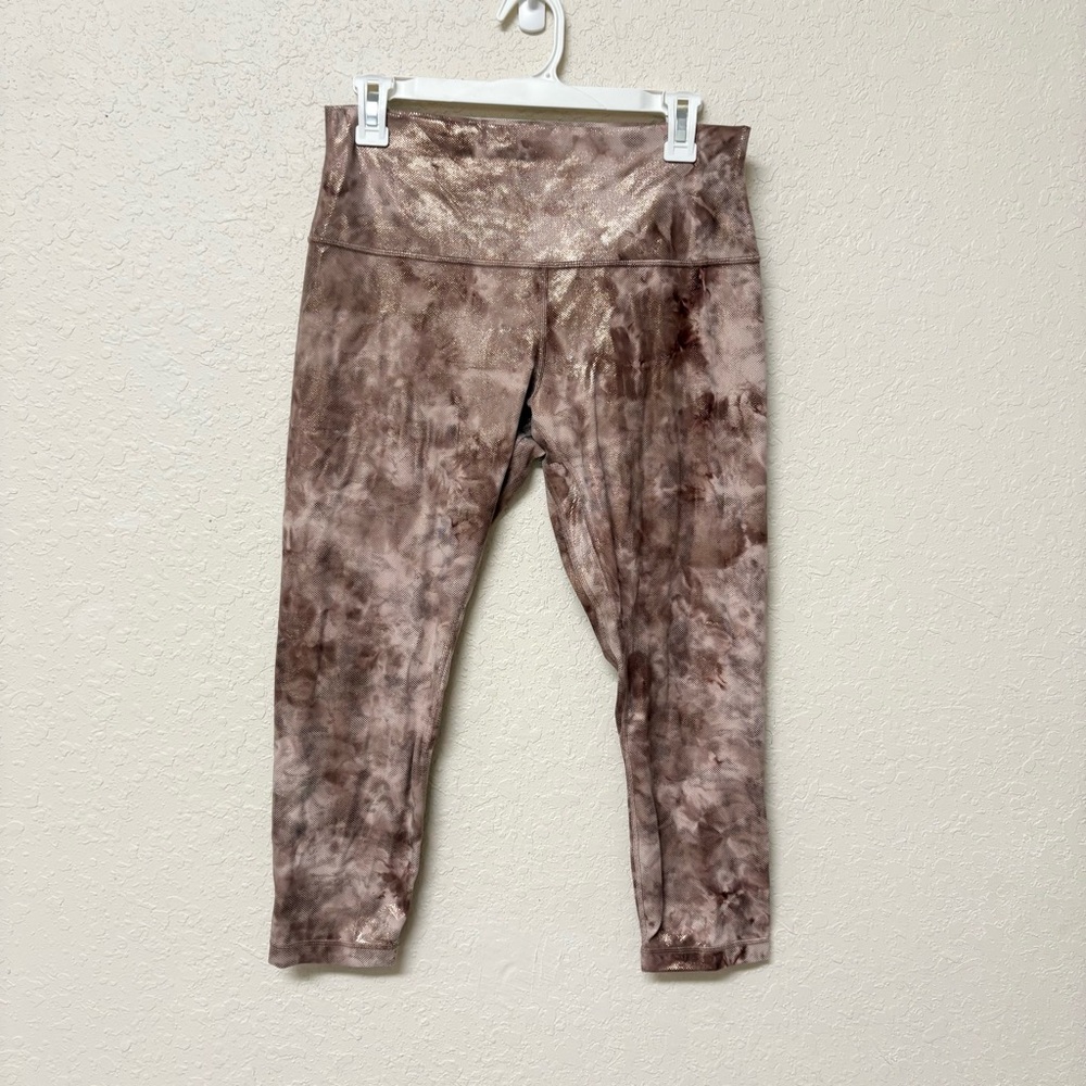 Lululemon Align Crop 23" Shine Leggings Gym Size 12 Beige Foil Shimmer